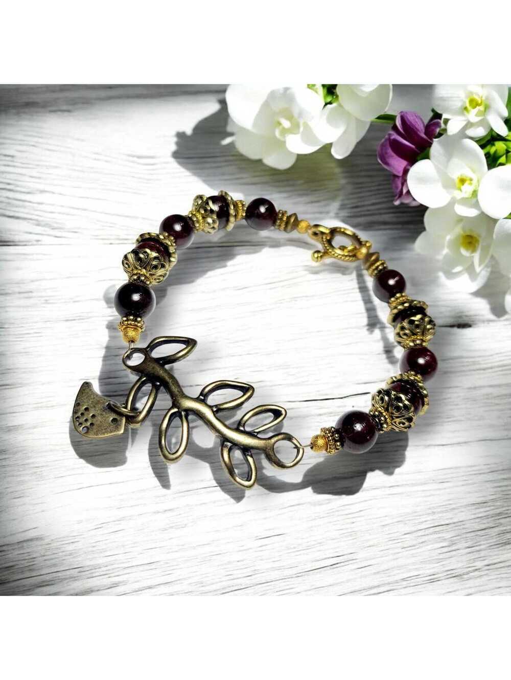 Garnet Agate Baroque Style Bracelet with Earrings (#LWBE001)